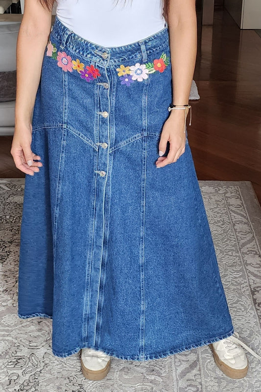 FALDA DENIM FLORES
